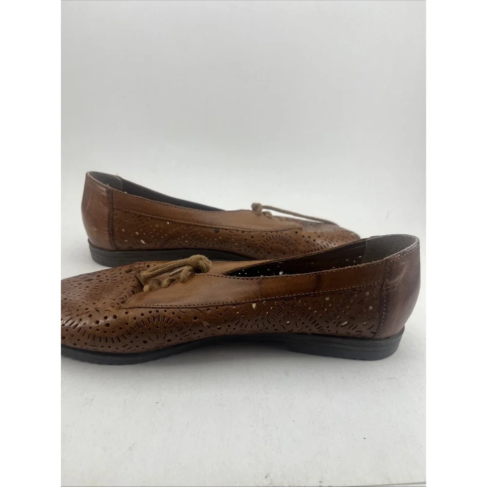 Vtg Leather Craft By Fashion Tradition Tan Cut Out Leather Shoes Sz 8.5 Womens